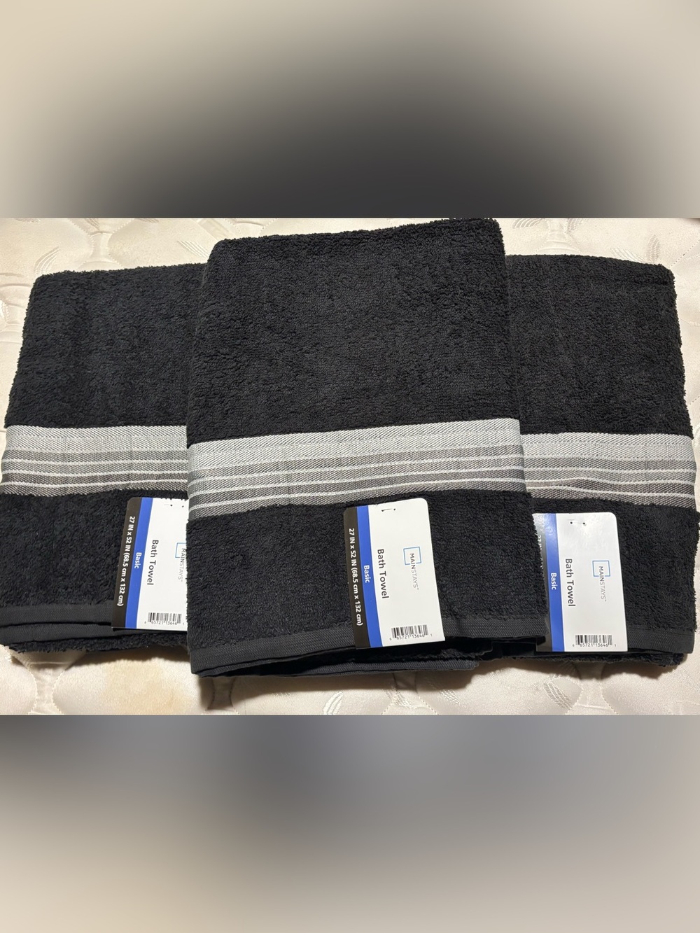 3- MAINSTAYS Bath Towels, Large 27 IN x 52 IN (68.5 cm x 132 cm) BNWT